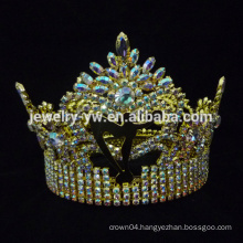 Round Gold Plated Crystal Ring Crown Shaped Royal King and Queen Pageant Crowns